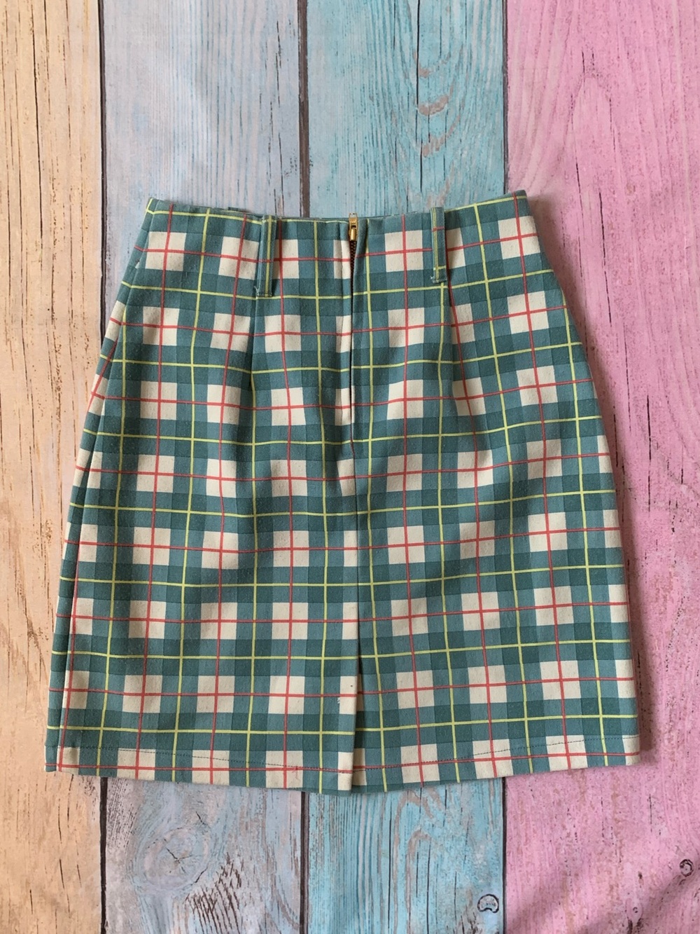 Fashion Brand Company Cropped Plaid Blazer and skirt set in Teal, White and Pink - Picture 12 of 13